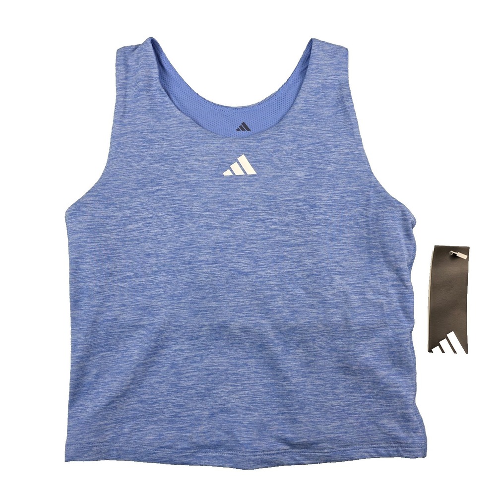 NEW WT Adidas Girls Melange Training Athletic Tank Size XL 16 Blue w/ LT Blue